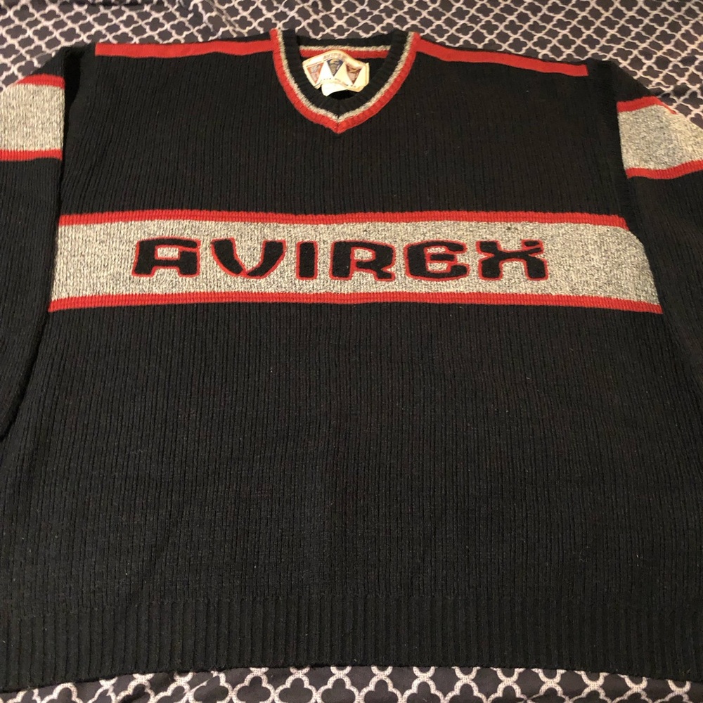 VTG Avirex Sweater Mens Sz 2XL Black Red Knit Logo 90s Y2K Streetwear Korea X14